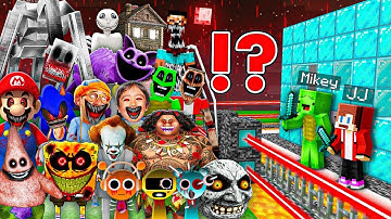 ALL SCARY MONSTERS VS JJ and Mikey Security House Battle in Minecraft - Maizen JJ Mikey