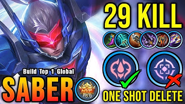 29 Kills!! Best Saber One Shot LifeSteal Build and Emblem!! - Build Top 1 Global Saber ~ MLBB