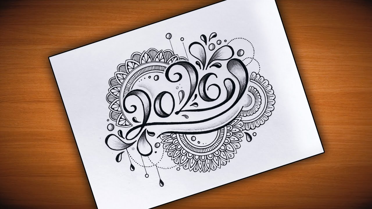 2026 New Year Drawing with Mandala Art/2026 Mandala Art/New Year Drawing 2026/Easy New Year 2026 Art