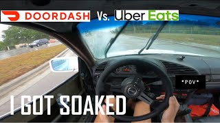 Door Dash and Uber Eats in my DRIFT Car During a STORM *POV*