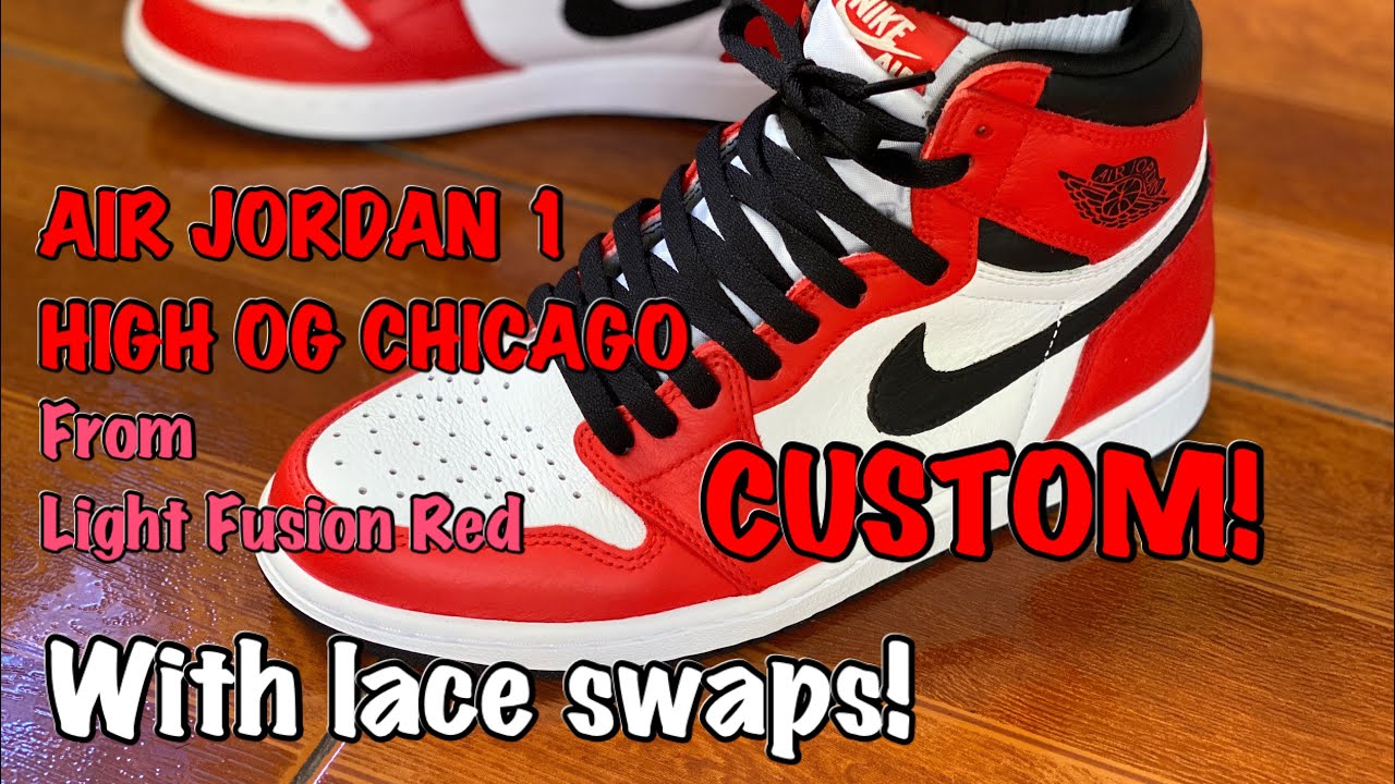 Air Jordan 1 High OG Chicago Custom (Light Fusion Red base) with Lace Swaps  and ON FEET! 🔥🔥