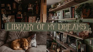 diy living room makeover! 🖤 dark cottagecore, dark academia, building my library ✨📚