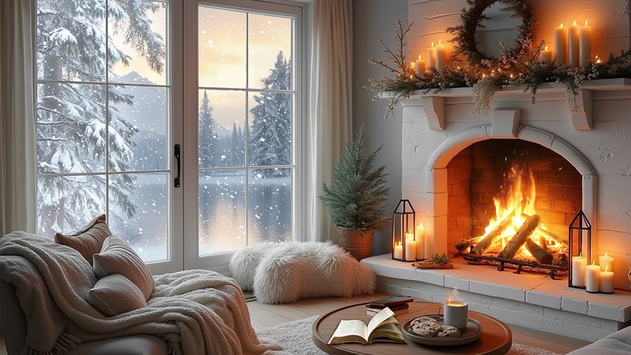 Cozy Winter Cabin Evening ❄️🔥 Fireplace Glow, Candlelight & Reading Ambience