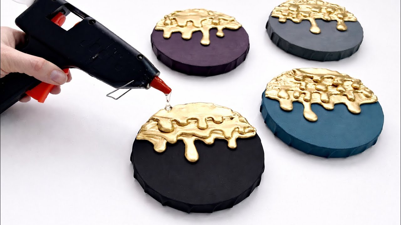 Очень простой пошаговый урок по созданию капель жидкого золота с помощью горячего клея, подходящи...