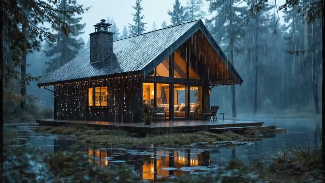 4K | Mysterious Glow in the Rain | Cozy Forest Cabin in Rain 🌧️ | Deep Sleep ASMR White Noise