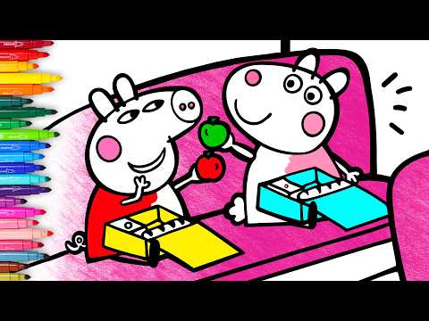 Draw and Color 🌈 PEPPA PIG and SUZY Go on a School Trip 🐷🚌🐑