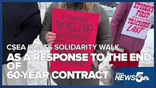 Members of the CSEA gathered outside of schools across D11 for a solidarity walk