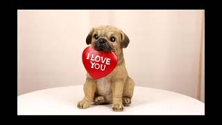 Ebros Adorable Pug Puppy Dog With Big Red Heart I Love You Sign Decorative Figurine