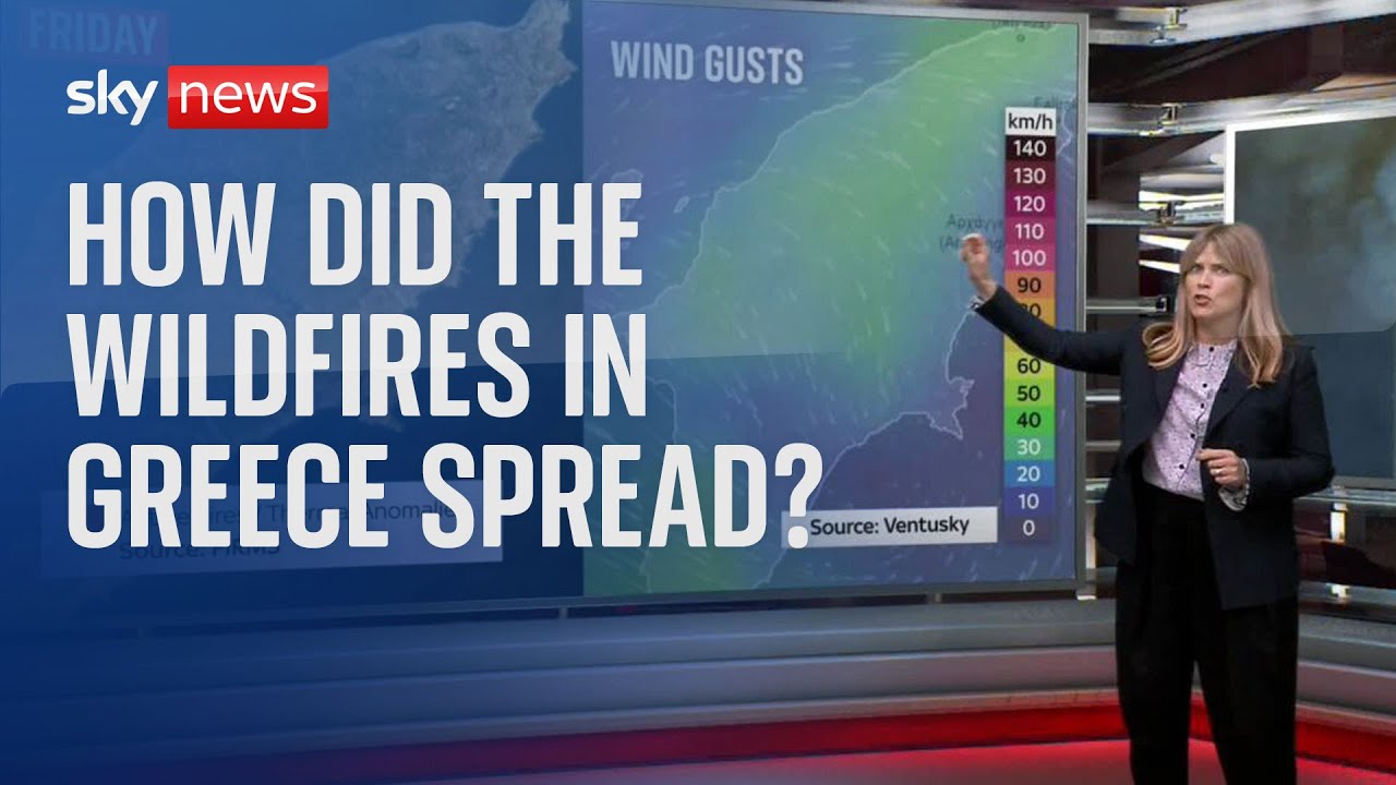 How did the wildfires in Greece spread?