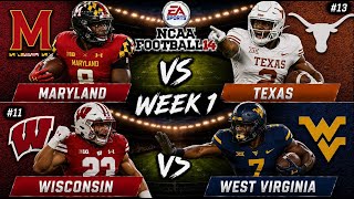 My NCAA Football 14 Season As An Announcer Week 1 (Maryland vs 13.Texas)(11.Wisconsin vs WVU)
