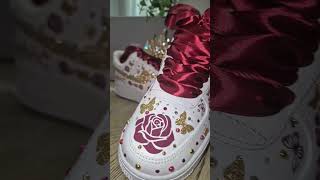 Burgundy &amp; Gold! #quinceañera #custom #bling #customshoes #sweet16