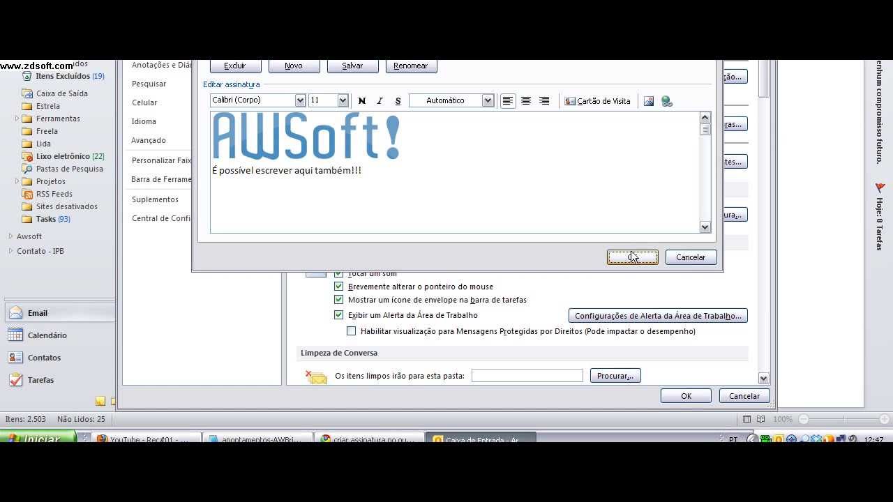 Criar assinatura no outlook 2010