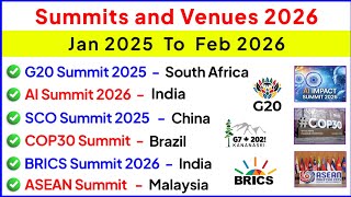 Summits 2026 Current Affairs | Important Summits and Conferences 2026 | Current Affairs 2026 