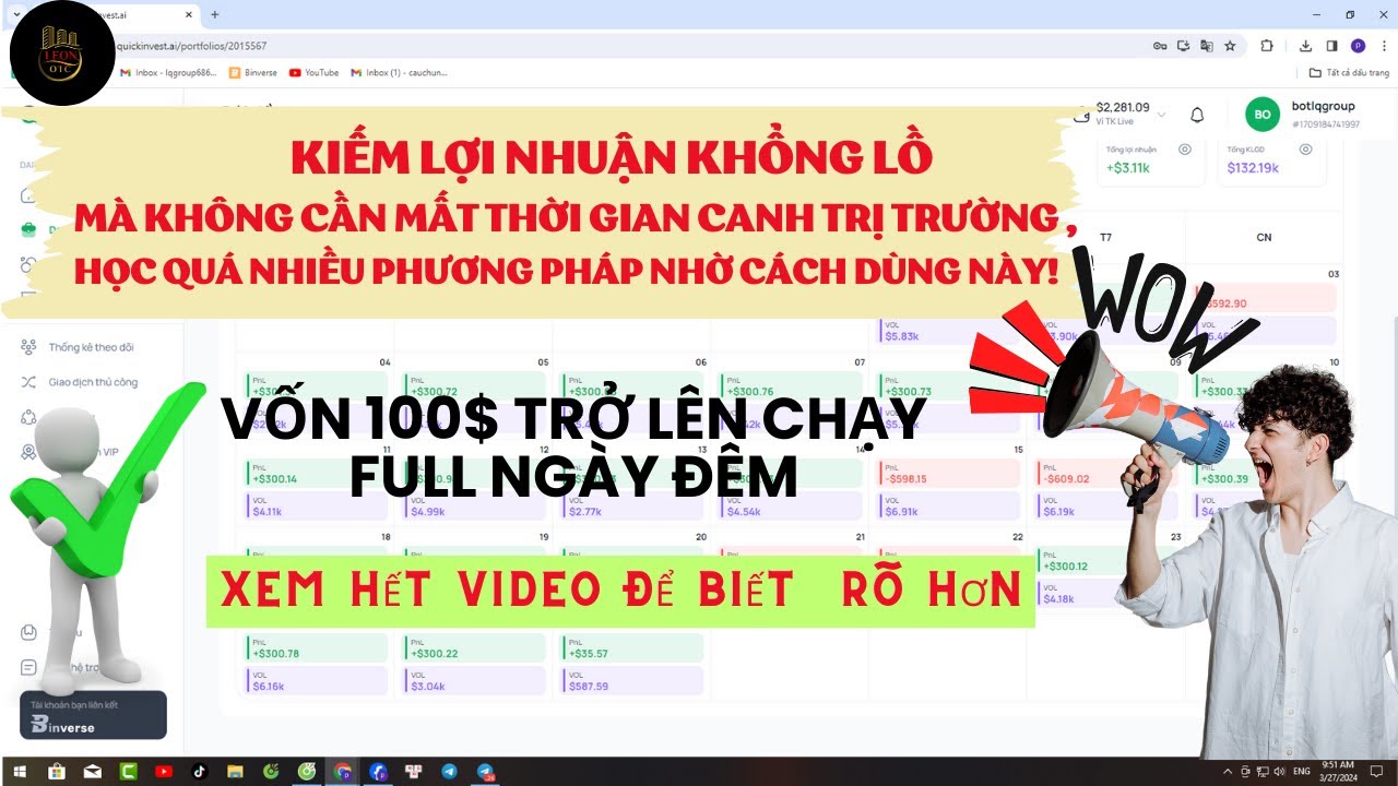 Coppy trade trên sàn binverse kiếm tiền cùng chuyên gua với công cụ bot quickinvest (25/4) |BINVERS