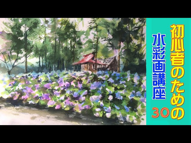 紫陽花とベルガモット　水彩画 9ba362d30d309f77a93a83f4126dec