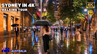 Sydney CBD Walk | Rainy Evening Street Atmosphere | 4K Walking Tour