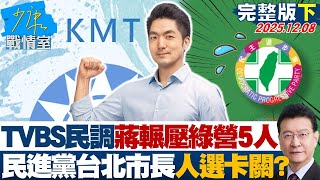 【完整版下集】TVBS民調蔣萬安輾壓綠營5人 民進黨台北市長人選卡關?20251208|#張嘉玲 #張啓楷 #江岷欽 #賴士葆 #林沛祥 #張斯綱 【完整版下集】TVBS民調蔣萬安輾壓綠營5人 民進黨台北市長人選卡關?20251208|#張嘉玲 #張啓楷 #江岷欽 #賴士葆 #林沛祥 #張斯綱