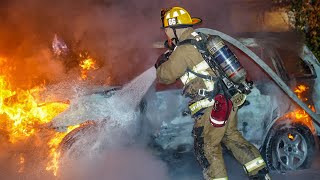 Back to Back Car Fires: LAFD Engine 46 & Light Force 66