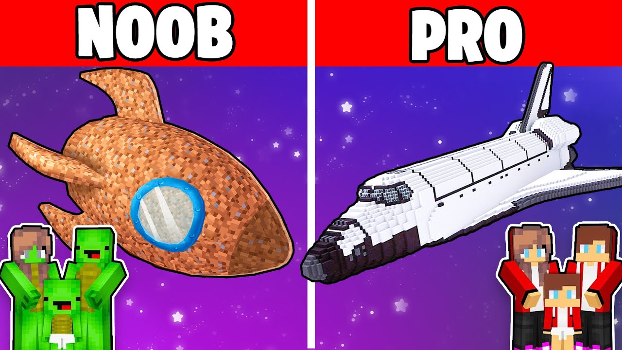 Mikey vs JJ Family - Noob vs Pro: Space Shuttle House Build Challenge in Minecraft