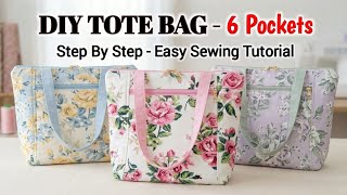 DIY Tote Bag Sewing Tutorial - 6 POCKETS | Clothes Bag Cutting and Stitching | DIY Shopping Bag