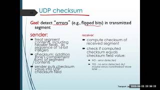 Transport Layer UDP checksum Lecture 5 (Part 2)