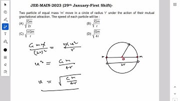 Two particles of equal mass (m) move in a circle of radius (r) under the action #iitphysics #physics