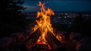 🔥 1 Hour Cozy Campfire Ambience 🔥🌆 Fire Sounds for Sleep, Study & Relax