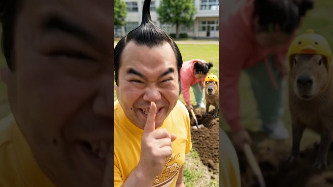 太った男が校庭で宝物を探している。#コント #面白い #カピバラ