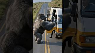 😱 Gorilla attacks dog catcher van #puppy #dog #gorilla #animals #ytshortsindia #shortsfeed