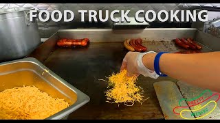 Chicago, Reuben & Jalapeño Popper Hot Dog Lunch Truck Cooking POV