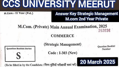 Strategic Management M.com Private 2 Year Answer key |Ccsu Answer key Strategic Management 2025|Ccsu