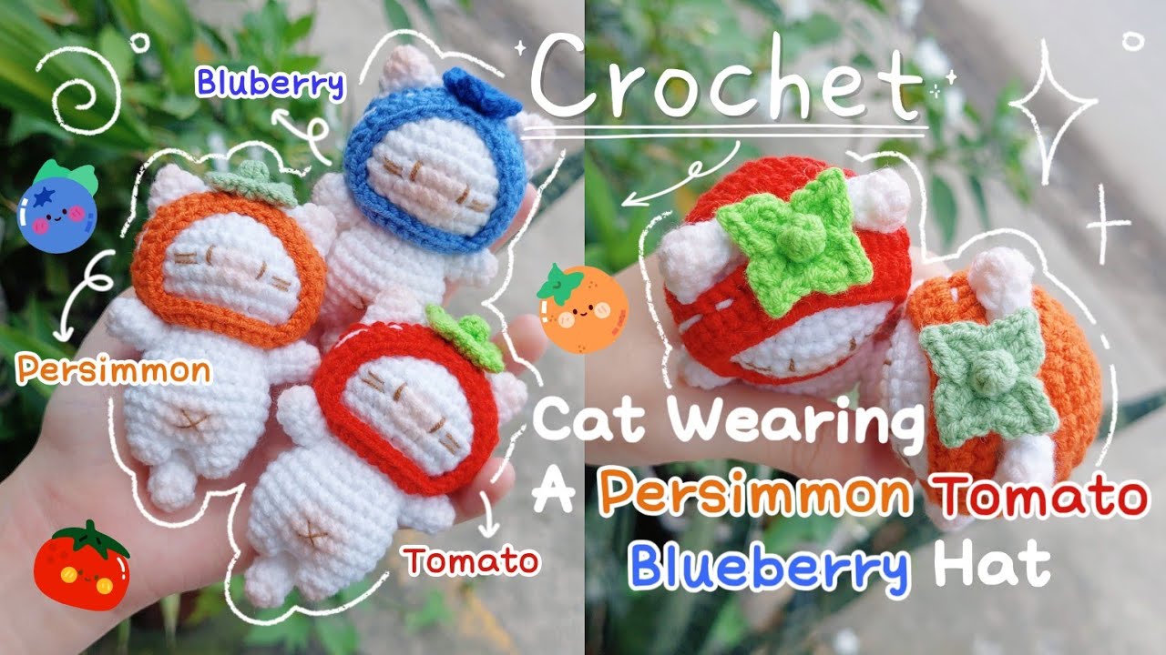 Crochet Cat Wearing A Hat | Crochet Persimmon - Tomato - Blueberry Cat | Móc len Mèo | Lem'n Do