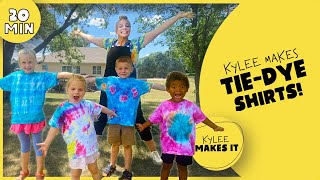 Kylee Makes TieDye Shirts! How to Make Five Different Designs with Two Minute Tie Dye for Kids