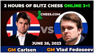 Magnus Carlsen vs GM Vladimir Fedoseev | Blitz Match 3+1 | ChessCom | June 26 2023