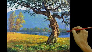 Acrylic Landscape Painting in Time-lapse / Golden Field with Trees / JMLisondra