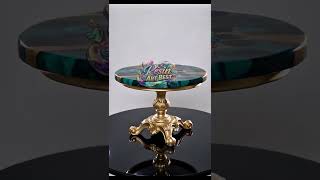 Luxury Peacock Marble Resin Table | Teal &amp; Blue Glass Stones + Gold Flakes + Clear Resin | Resin Art