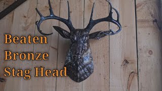 Beaten Bronze Stag Head Sculpture - Thak Ironworks