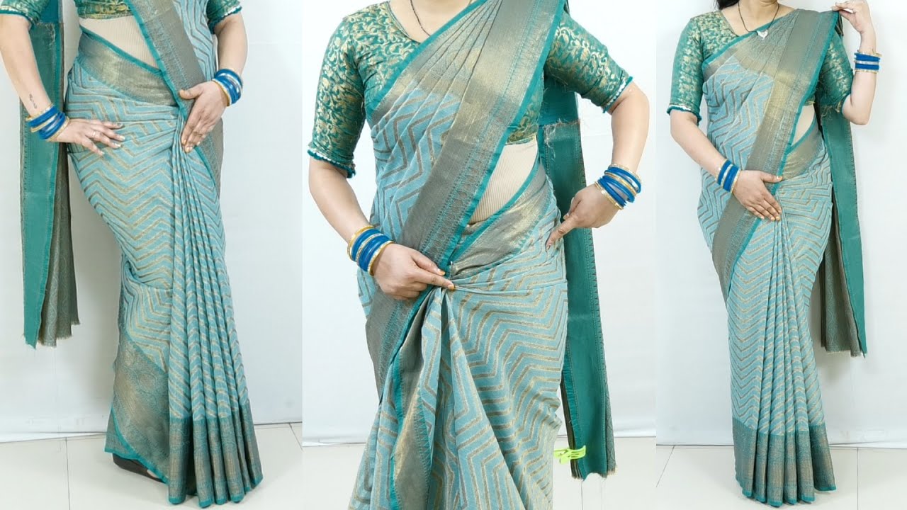 Absolutely amazing cotton silk saree draping, stylish and different sare  look