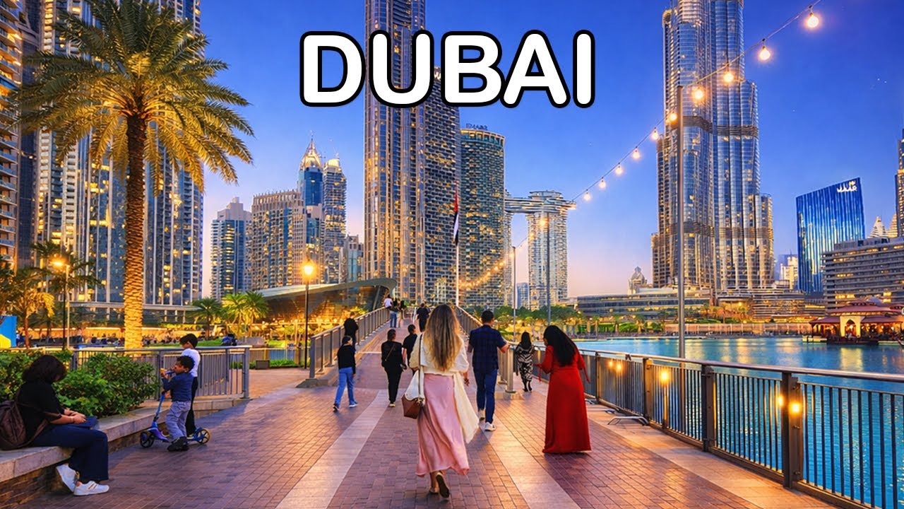 Burj Khalifa Evening 4K Walking Tour | Downtown Dubai City Walk & Skyline Views