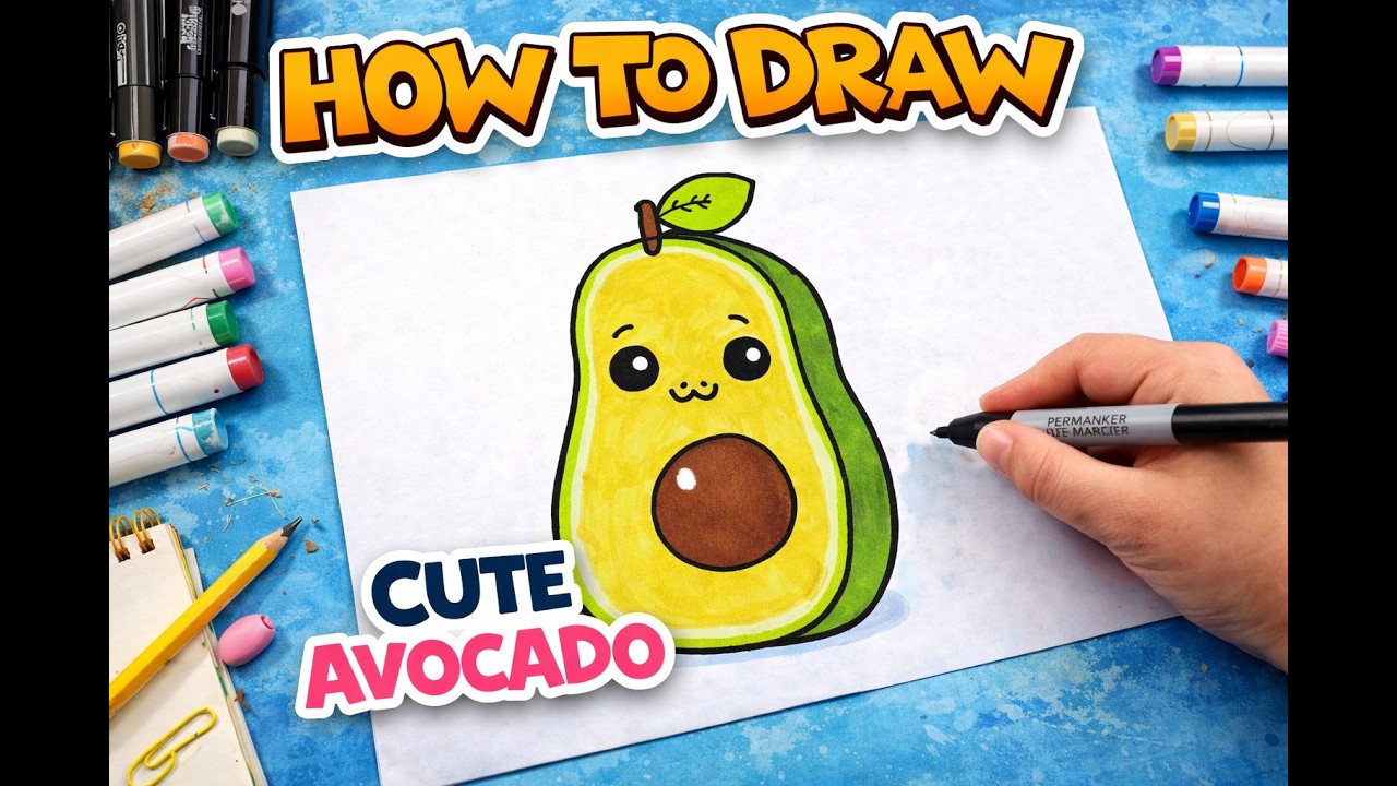 How to Draw a Cute Avocado  | Easy Step-by-Step Drawing for Kids