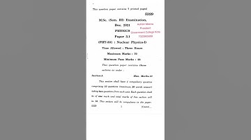 MSc 3Sem Physics Nuclear Physics Question Paper 2021#msc#physics#shorts