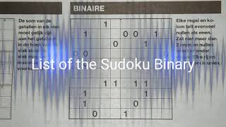 List of the Sudoku Binary puzzle