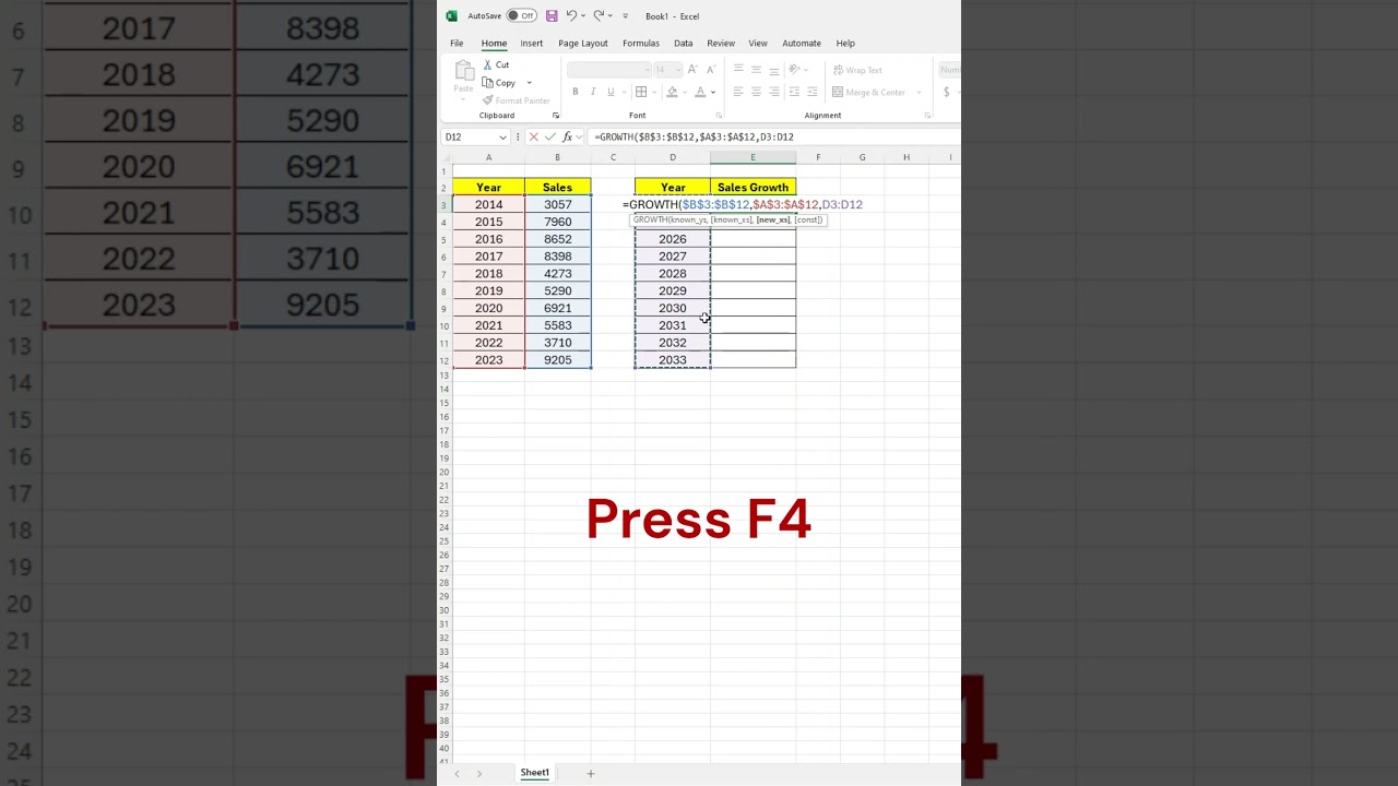 How to Use the GROWTH Function in Excel 
