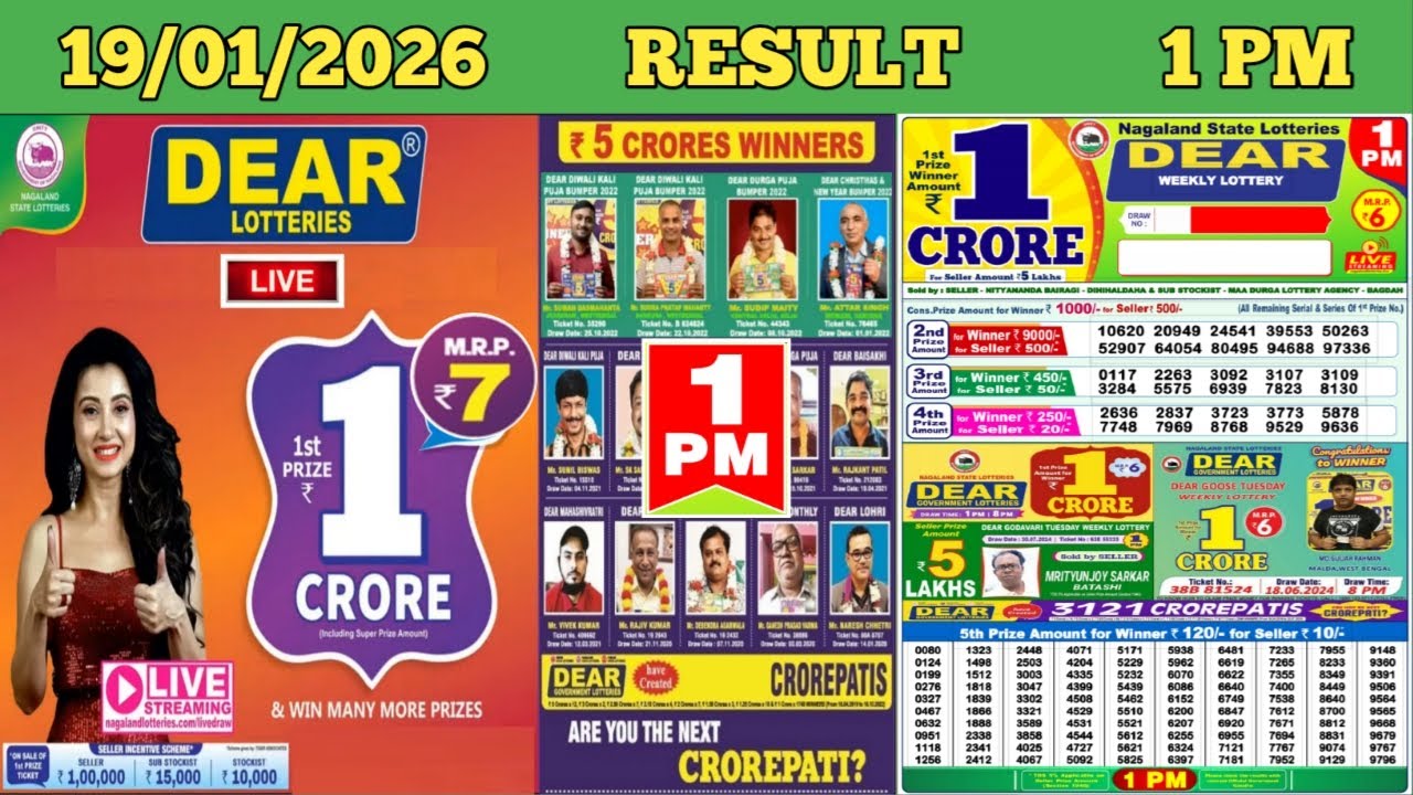 DEAR LOTTERY SAMBAD MORNING 1 PM RESULT TODAY LIVE DRAW ON 19.01.2026 NAGALAND MONDAY