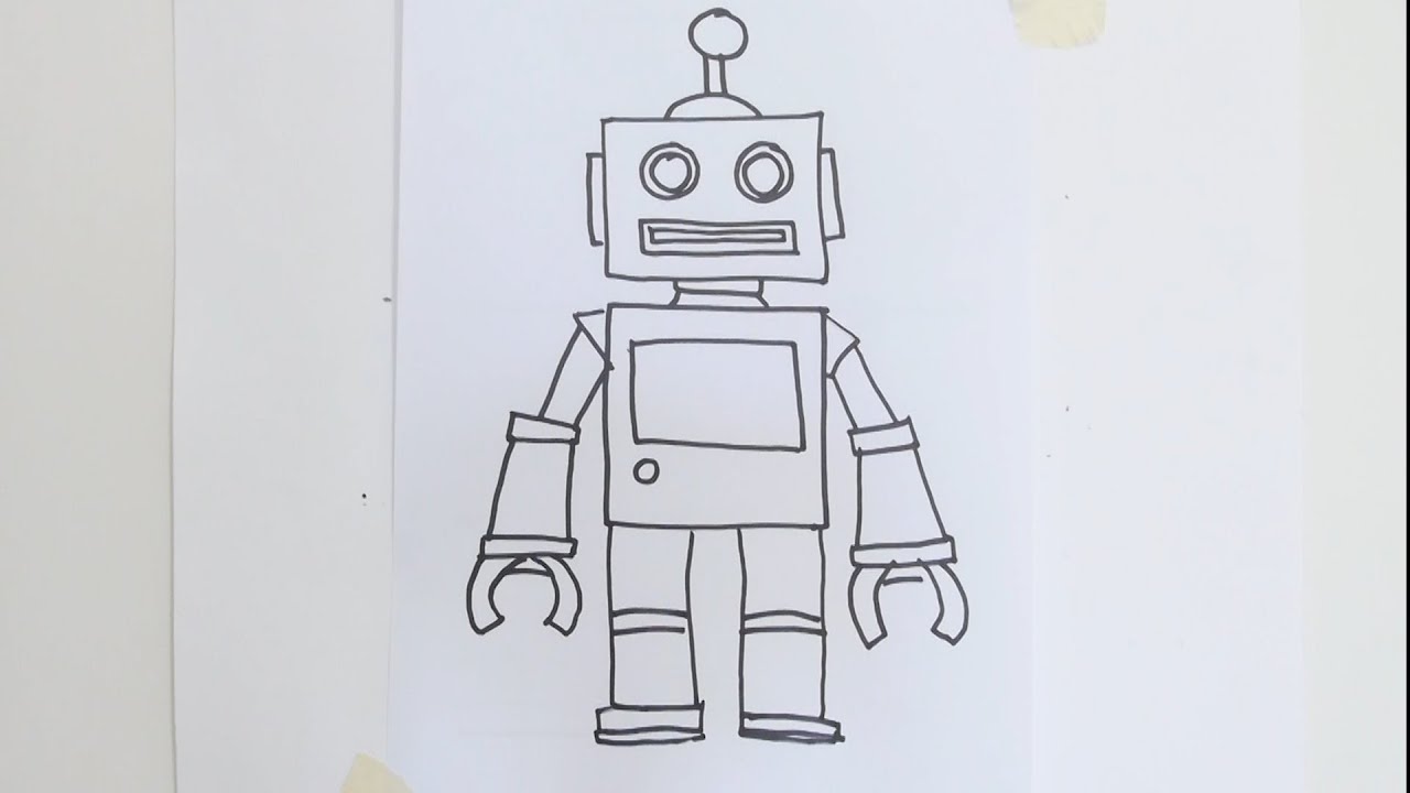 Easy How to Draw a Robot Tutorial and Robot Coloring Page