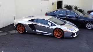 Chrome Lamborghini Aventador W Orange Wheels - Startup, Rev, Hard Acceleration