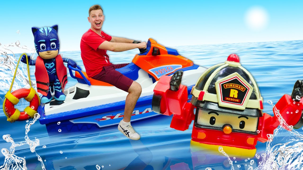 Веселая школа: отдых на пляже! Развивающие видео для детей про Робокар Поли и Герои в Масках