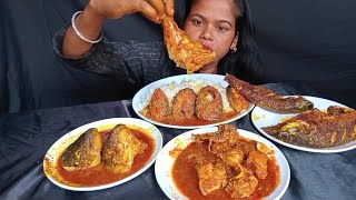Spicy Chicken Curry With Rice Eating Show/Whole Fish Fry/Mukbang Food Eating video/Fish Head Curry