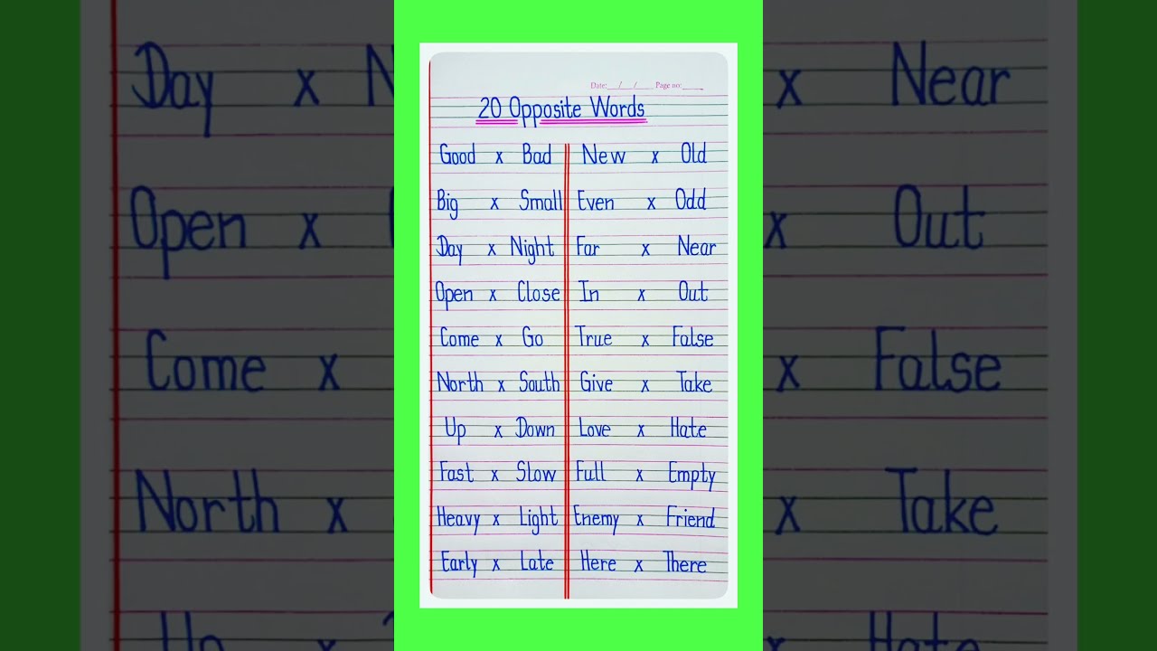 20 Opposite Words In English Word Antonyms