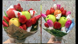2 весенних букета с клубникой и тюльпанами